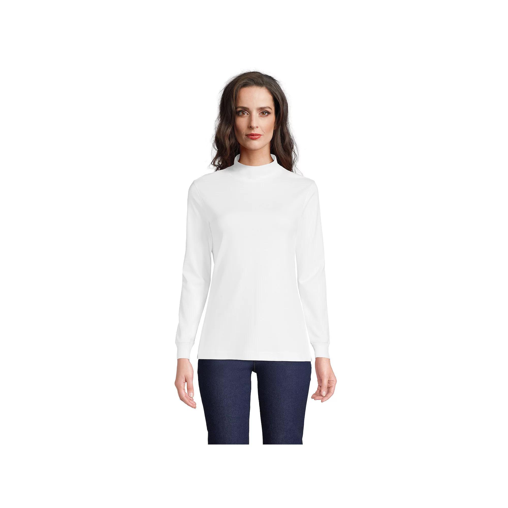 Petite Lands' End Supima Mockneck Top, Women's, Size: Medium Petite, White Product Image