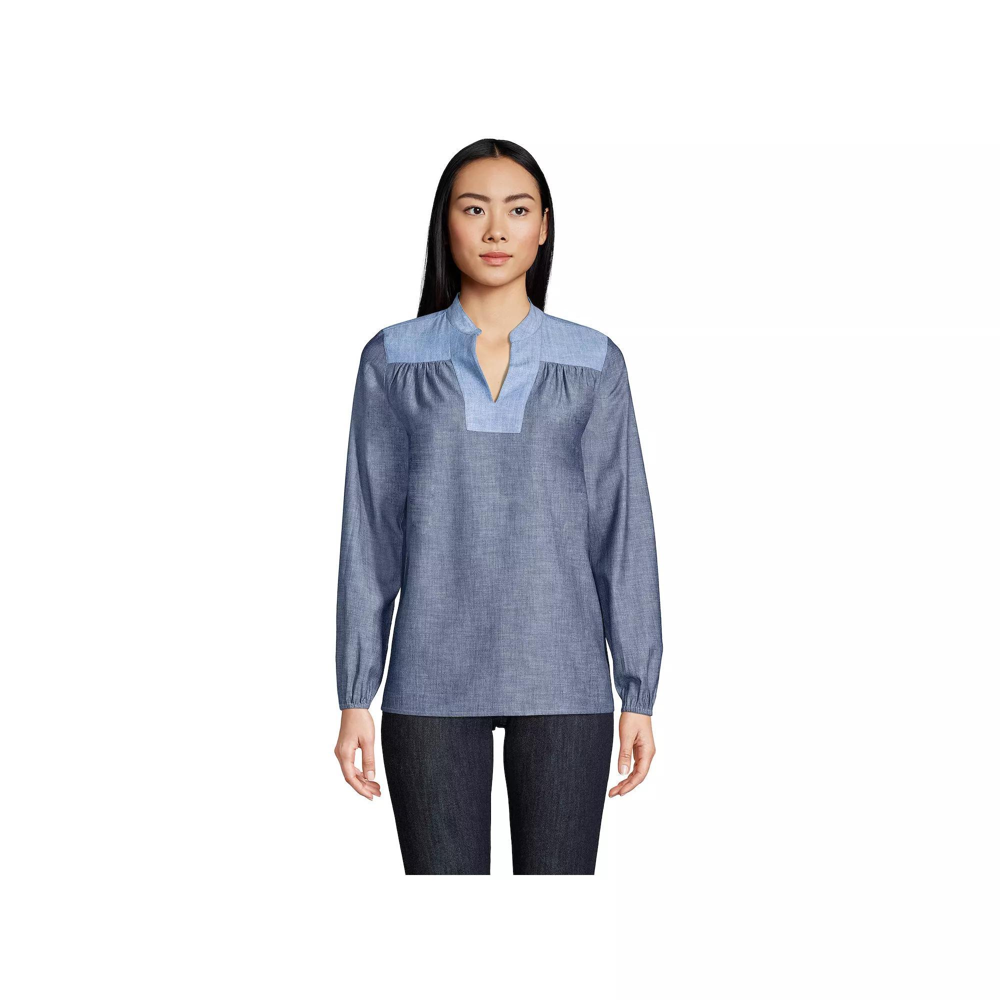 Women's Lands' End Poplin Peasant Top, Size: XL, Blue Product Image