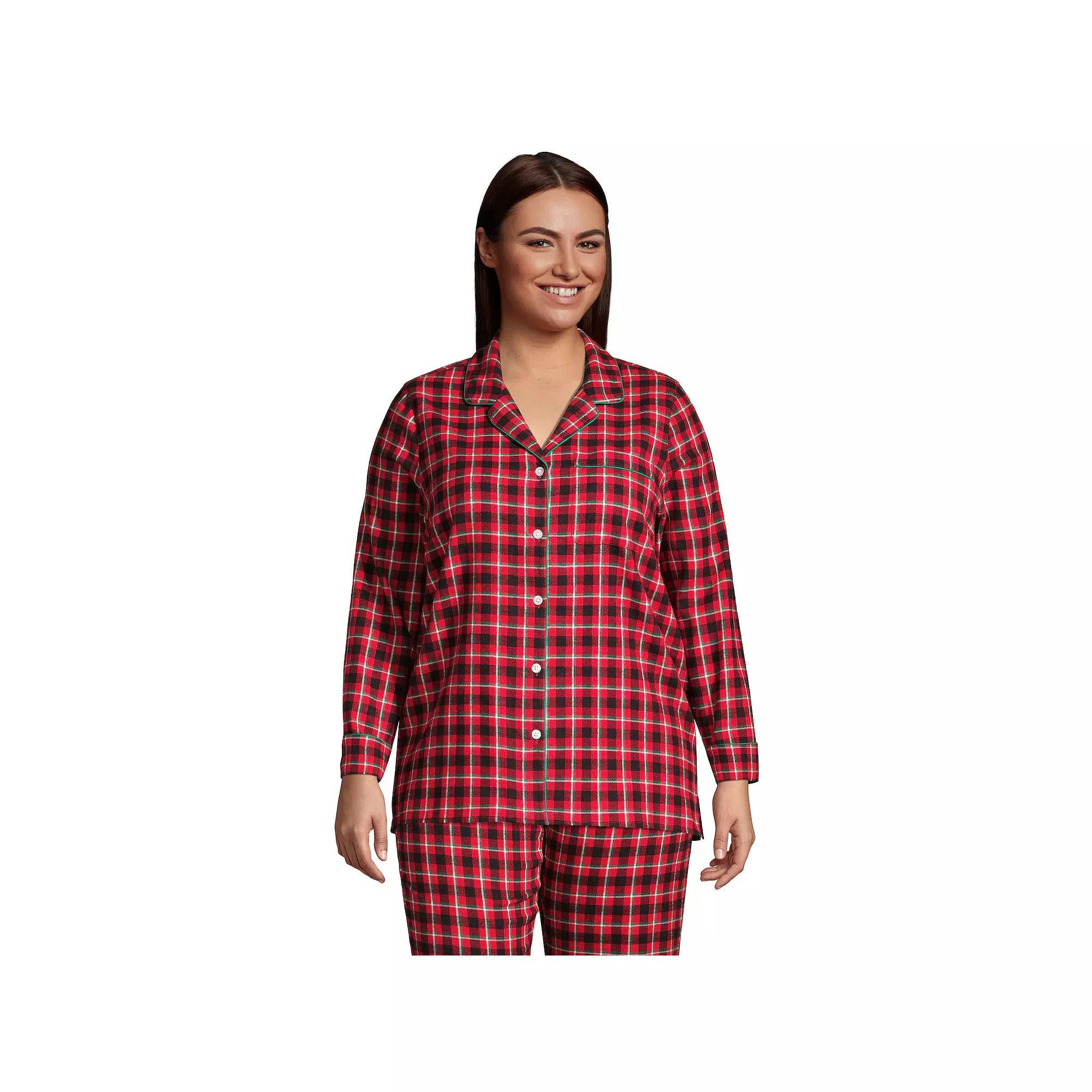 Plus Size Lands' End Long Sleeve Flannel Pajama Top, Women's, Size: 1XL, Rich Red Field Check Product Image