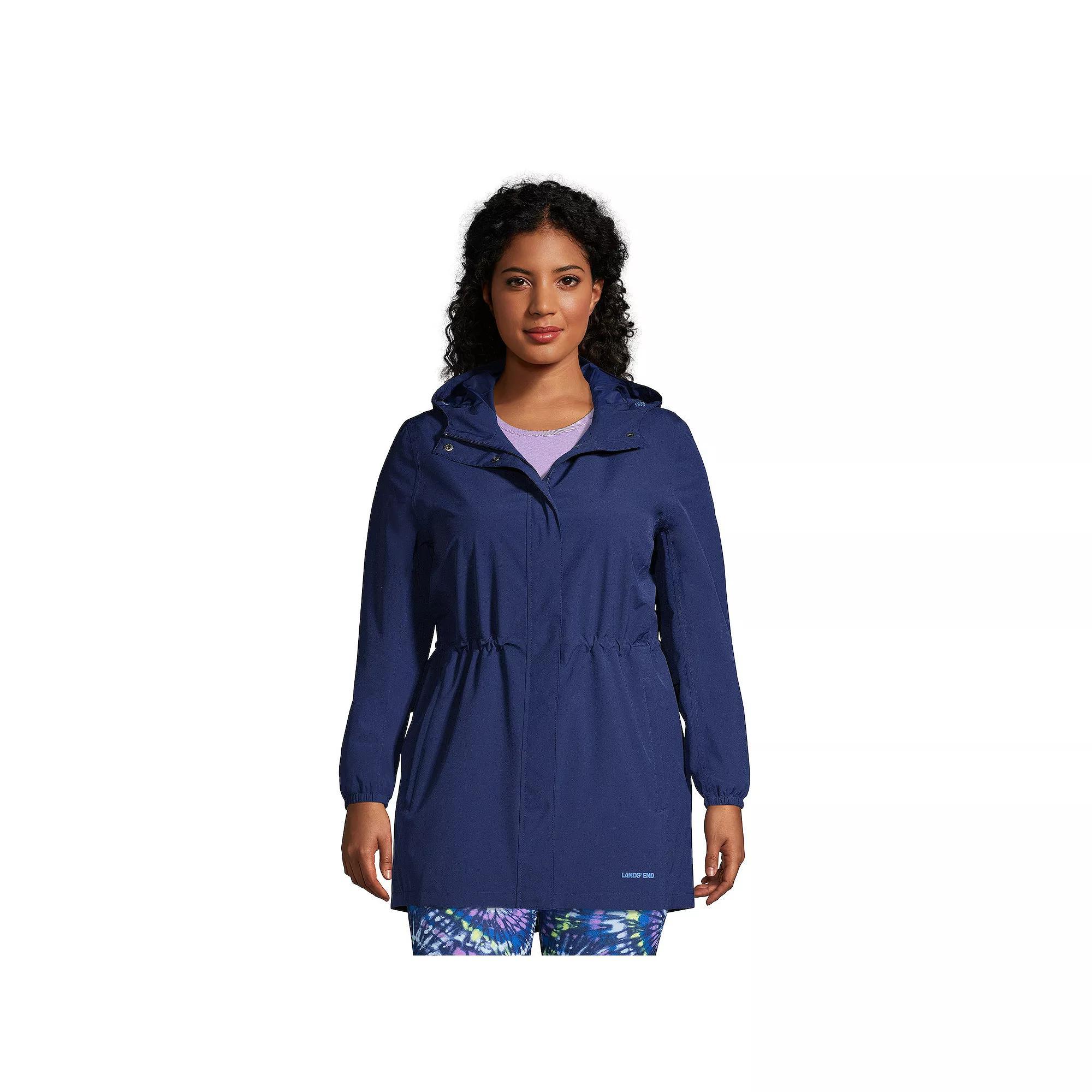 Petite Lands End Hooded Packable Raincoat, Womens Deep Blue Product Image