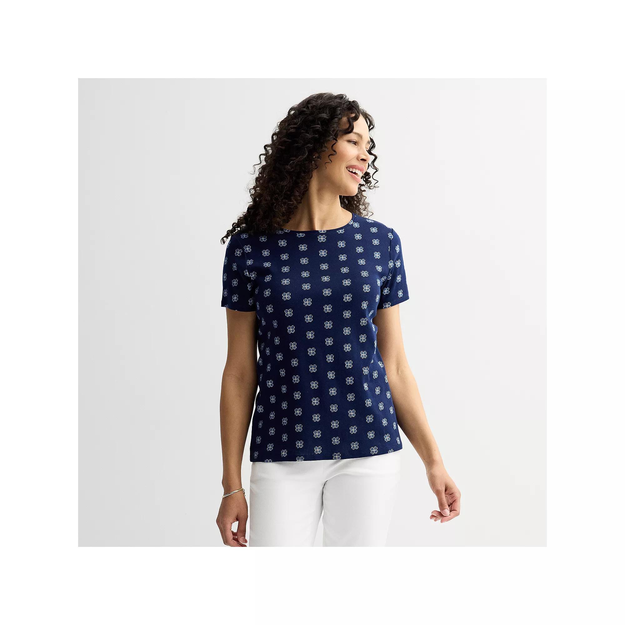 Women's Croft & Barrow® Essential Crewneck Tee, Size: XS, Blue Mini Tile Product Image