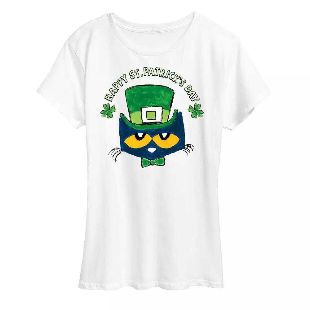 Womens Pete The Cat St. Patricks Day Pete Face Graphic Tee Grey Gray Product Image