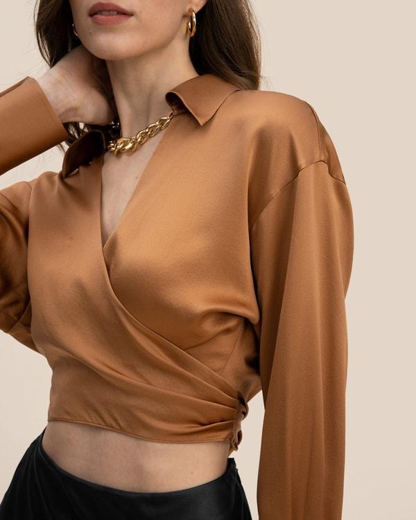 Wrapover Cropped Shirt Product Image