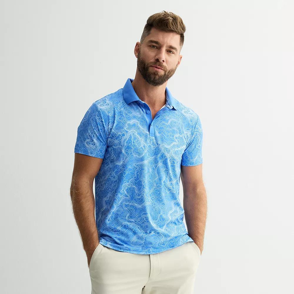 Men's FLX Print Performance Polo, Size: Small, Blue Topography Product Image