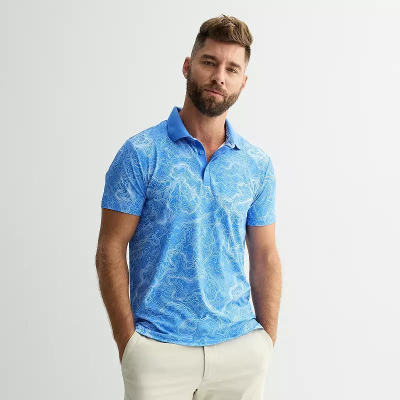 Men's FLX Print Performance Polo, Size: Small, Blue Topography Product Image