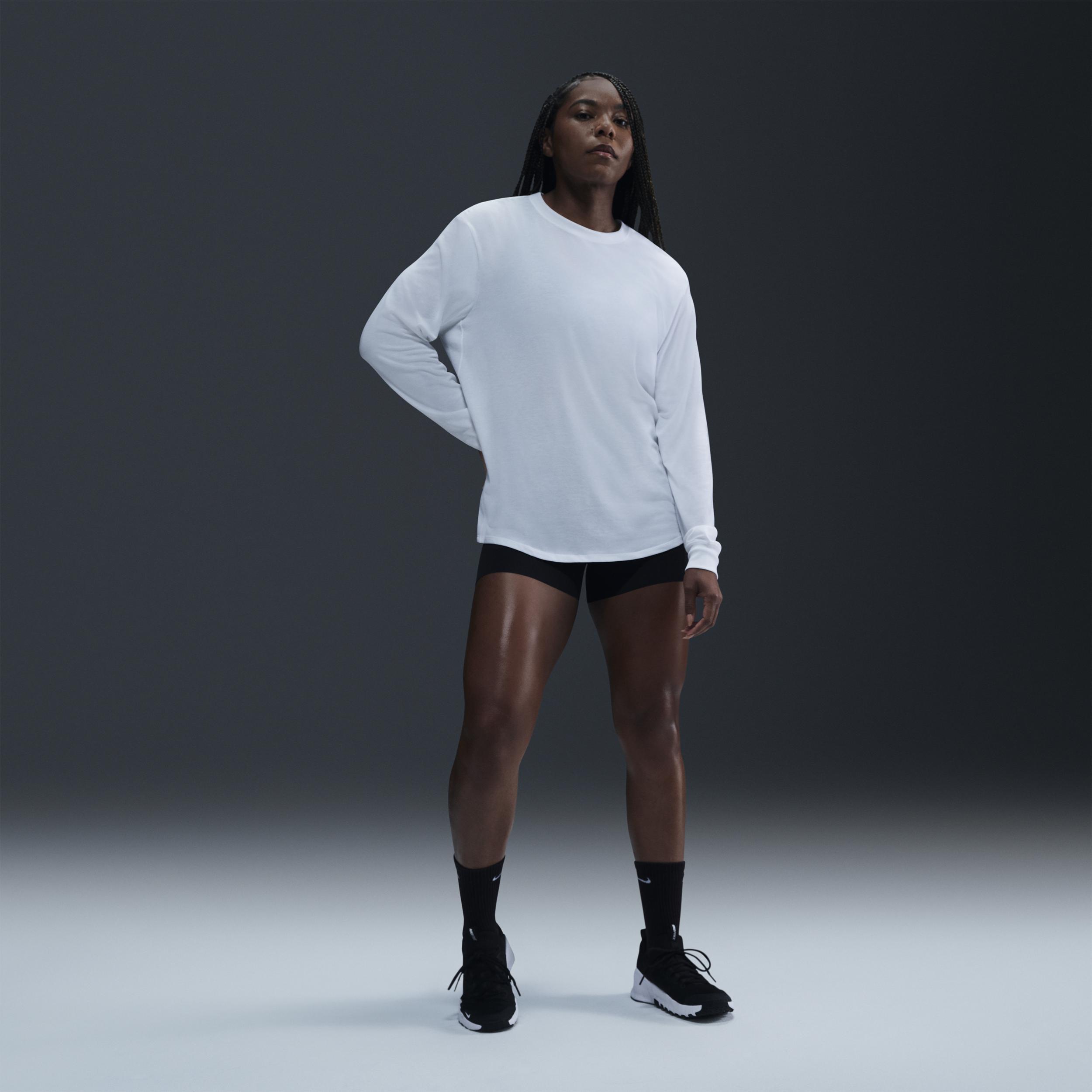Women's Nike One Relaxed Dri-FIT Long Sleeve Top, Size: Medium, White Product Image