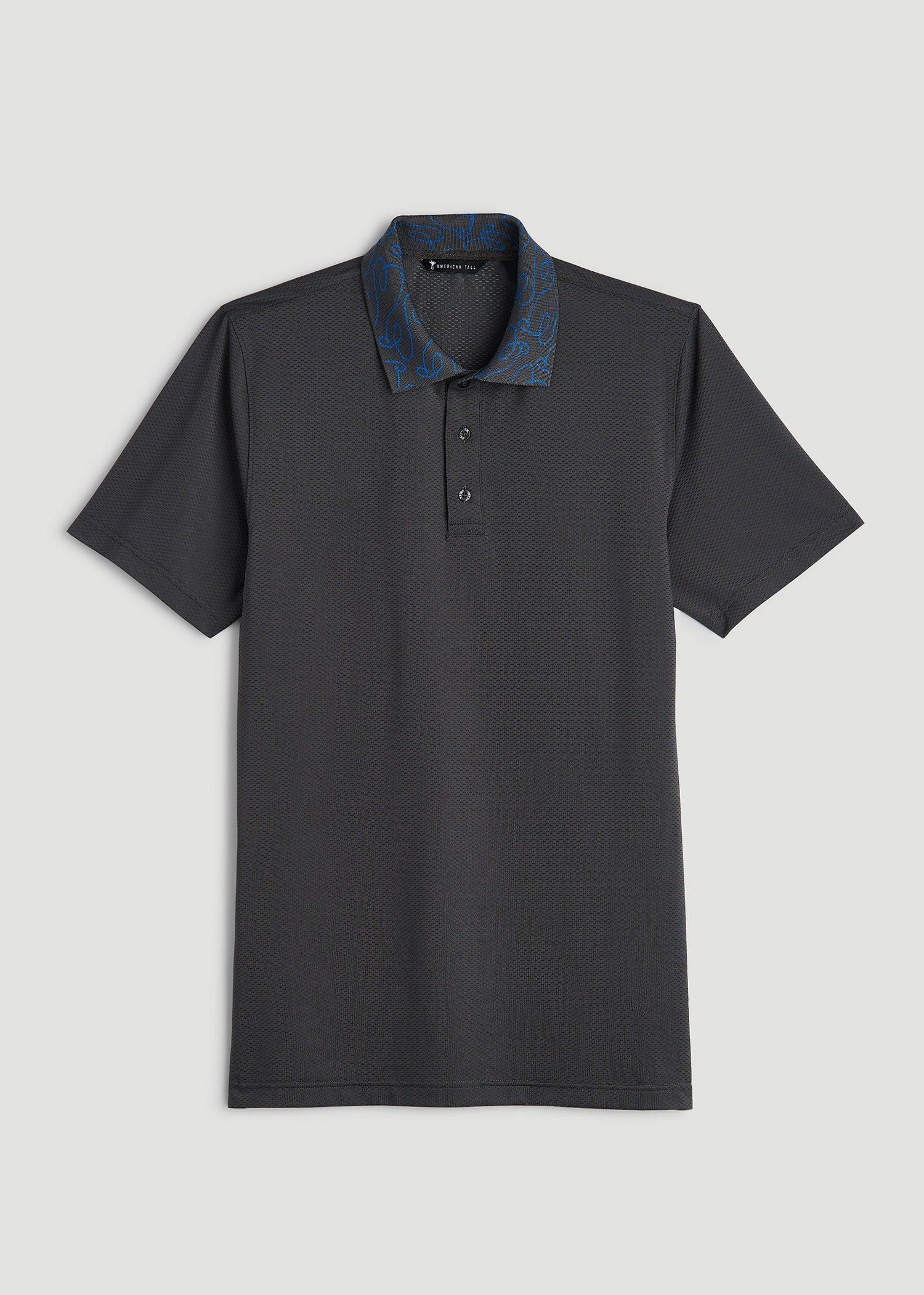 Jacquard Knit Collar Golf Polo Shirt for Tall Men in Steel Grey Product Image