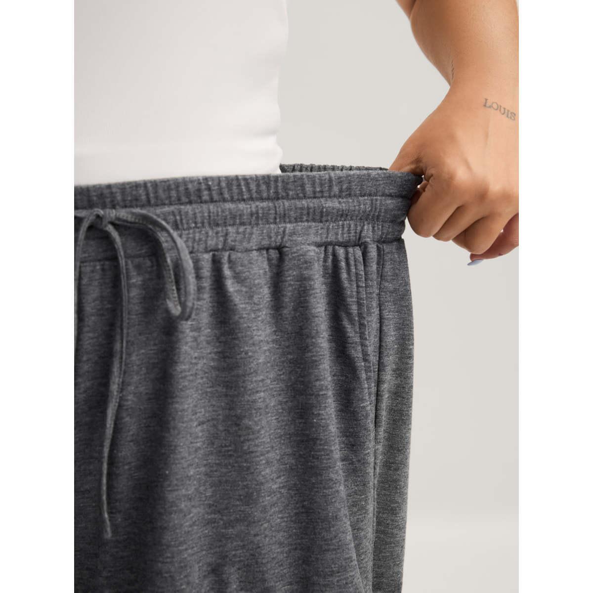 Plus Size Supersoft Mixed Color Knit Drawstring Ruffled Shorts Women DimGray Casual Drawstring Wide Leg Everyday-Casual Shorts BloomChic 14-16/1X Product Image