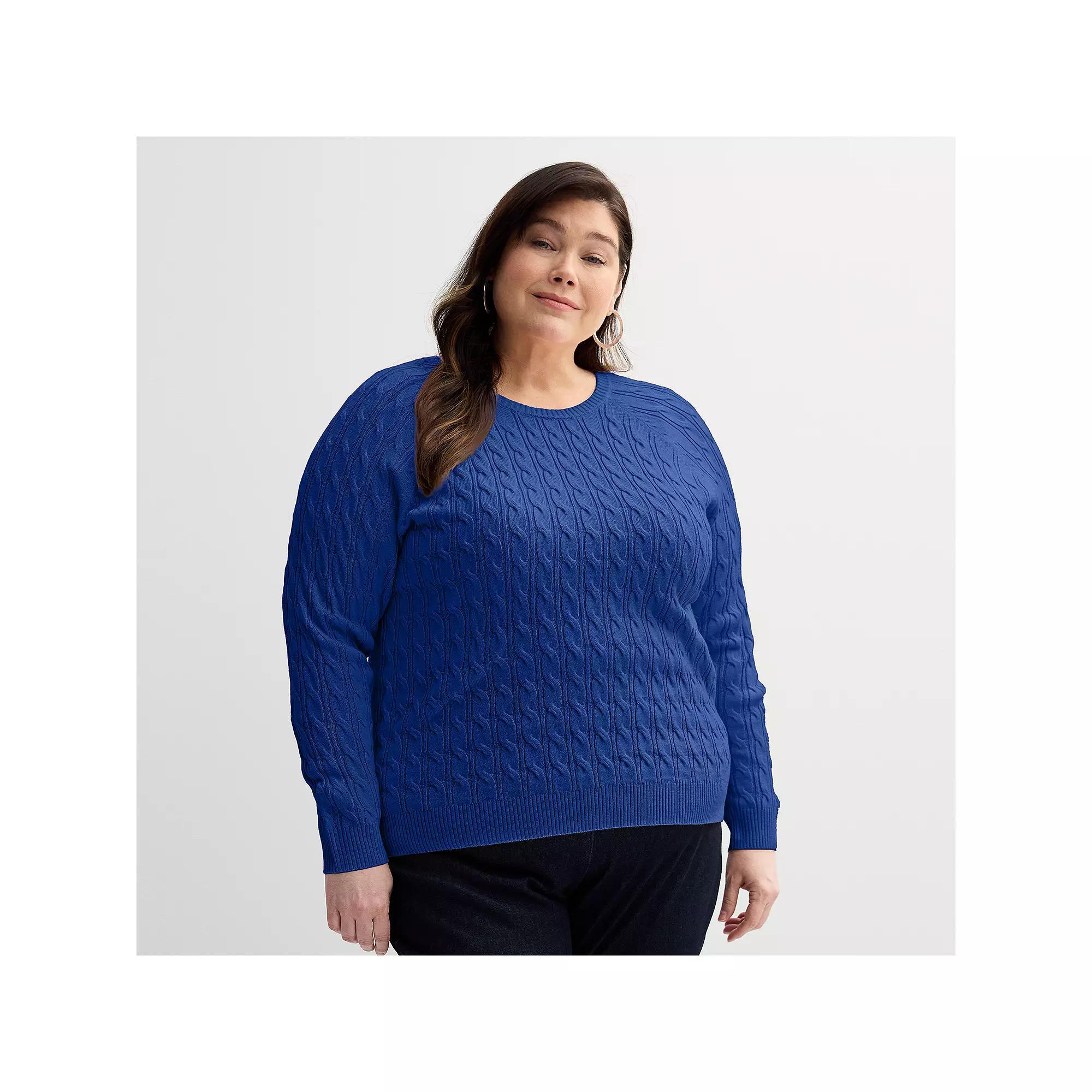 Plus Size Croft & Barrow The Extra Soft Cabled Crew Neck Sweater, Womens Product Image