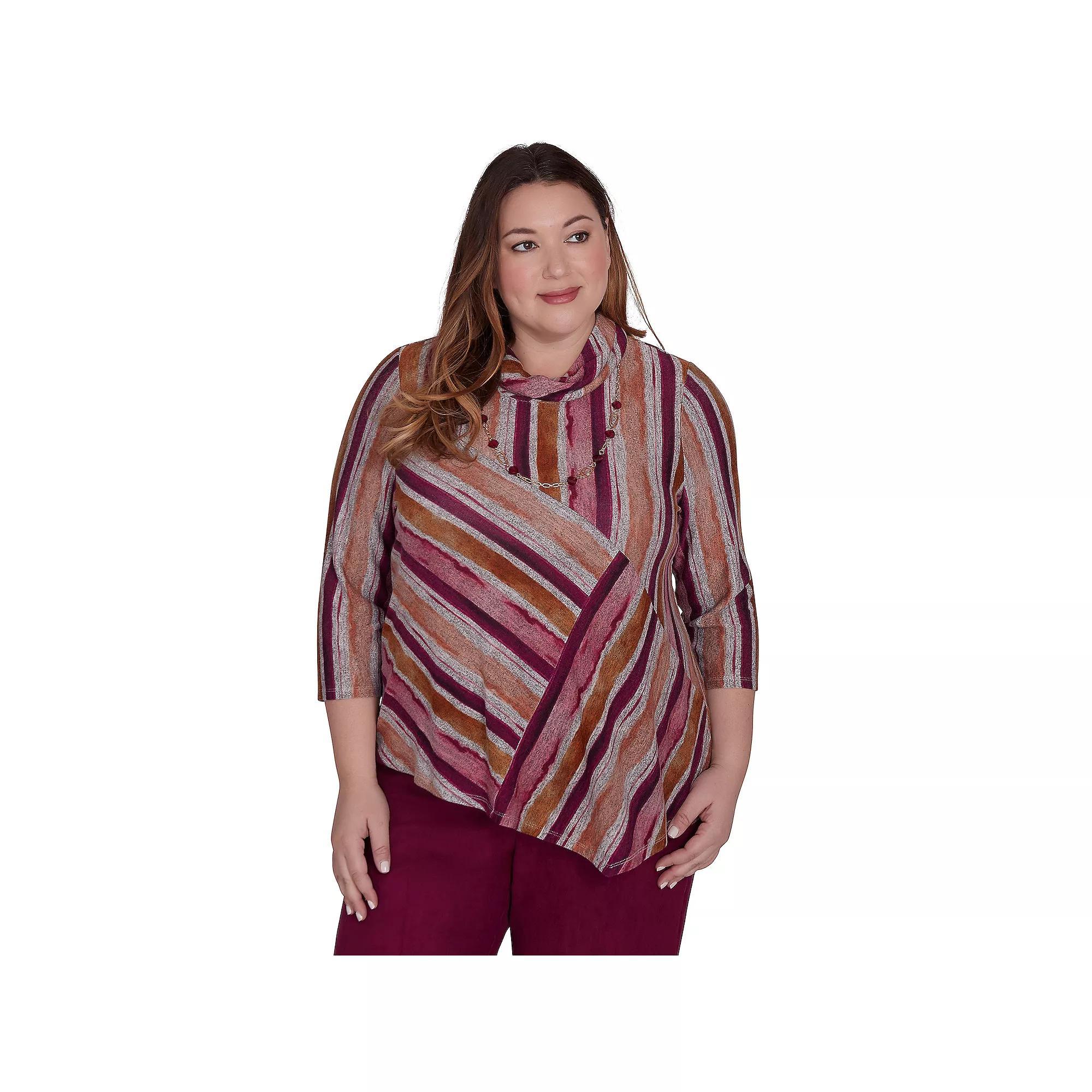 Plus Size Alfred Dunner Spliced Stripe Top with Detachable Necklace, Women's, Size: 1XL, Multi Red Product Image
