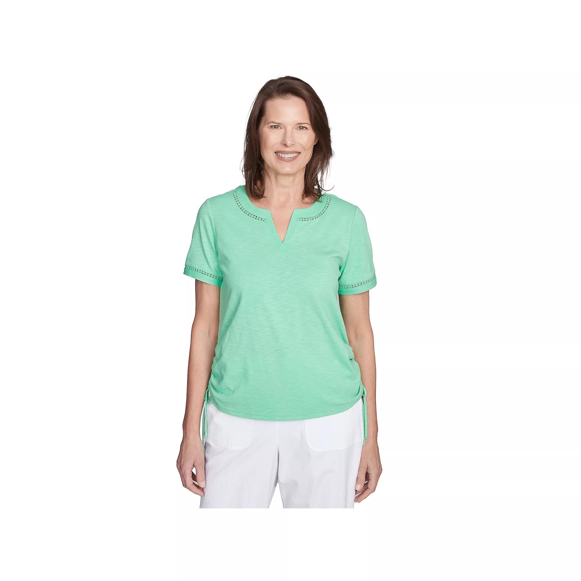 Women's Dot Lace-Trimmed Short Sleeve Tee, Size: Large, Green Product Image