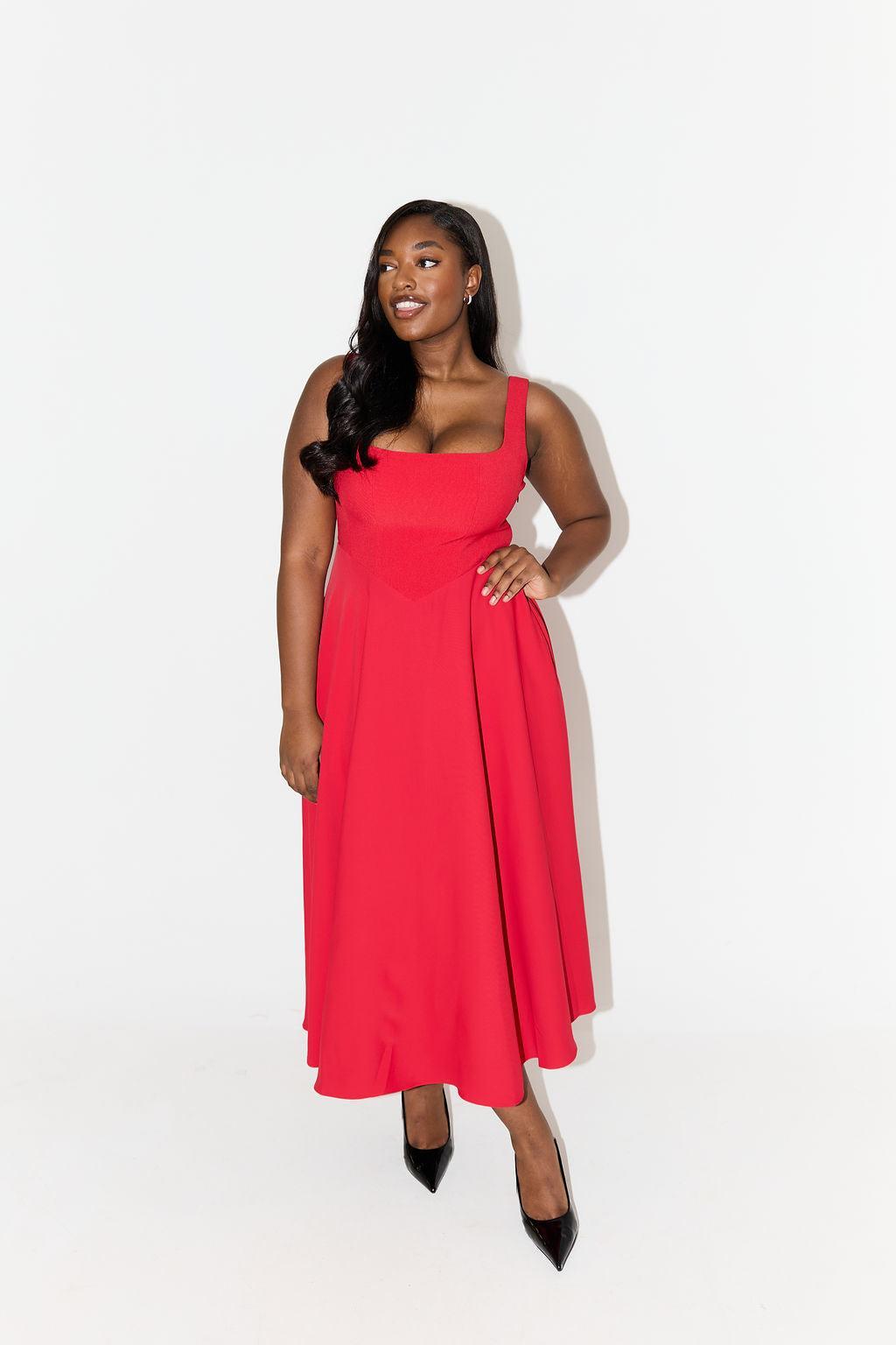 The Ultimate Muse High Waist Square Neck Midi Dress Product Image