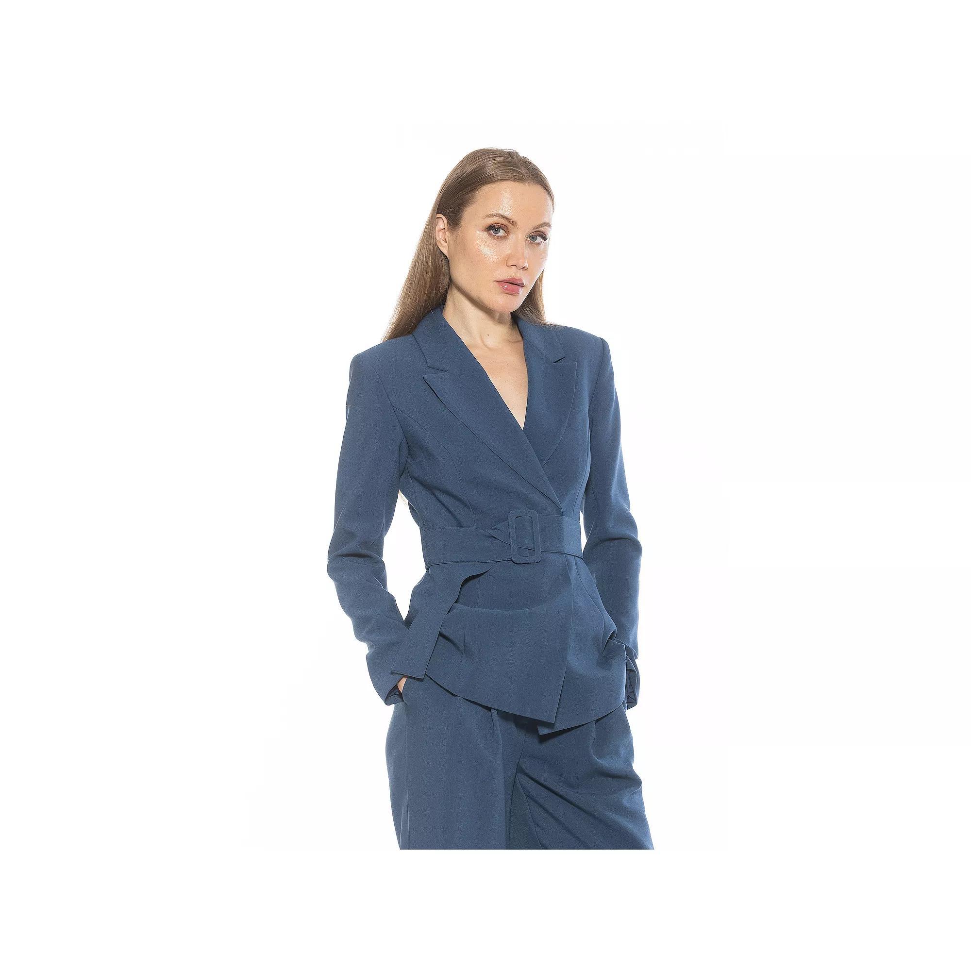 Women's ALEXIA ADMOR Janna Long Sleeve Longline Blazer with Belted Waist, Size: 12, Blue Product Image