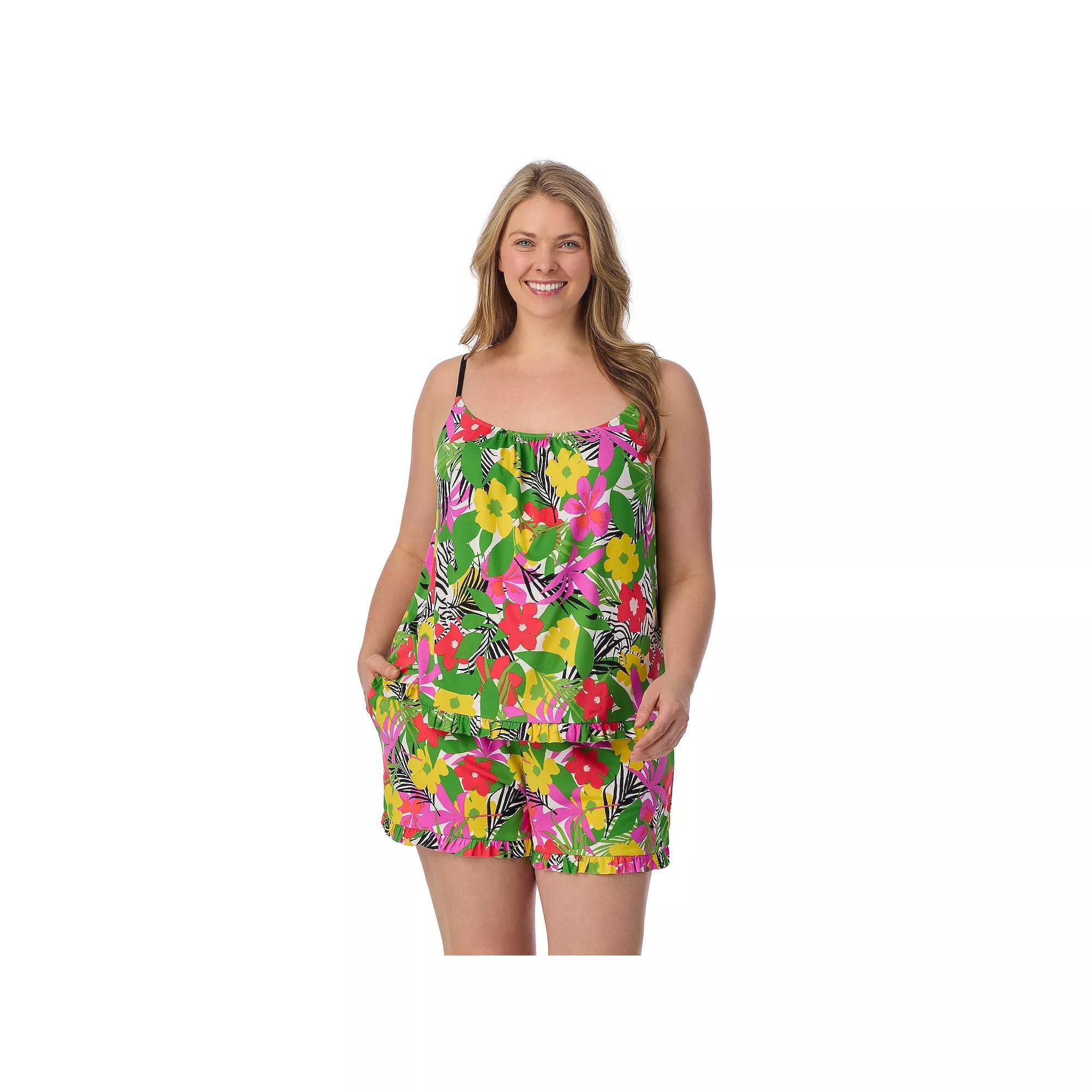 Plus Size Beauty Sleep Social Shirred Pajama Tank Top & Pajama Boxer Set, Women's, Size: 1XL, Multflor Product Image