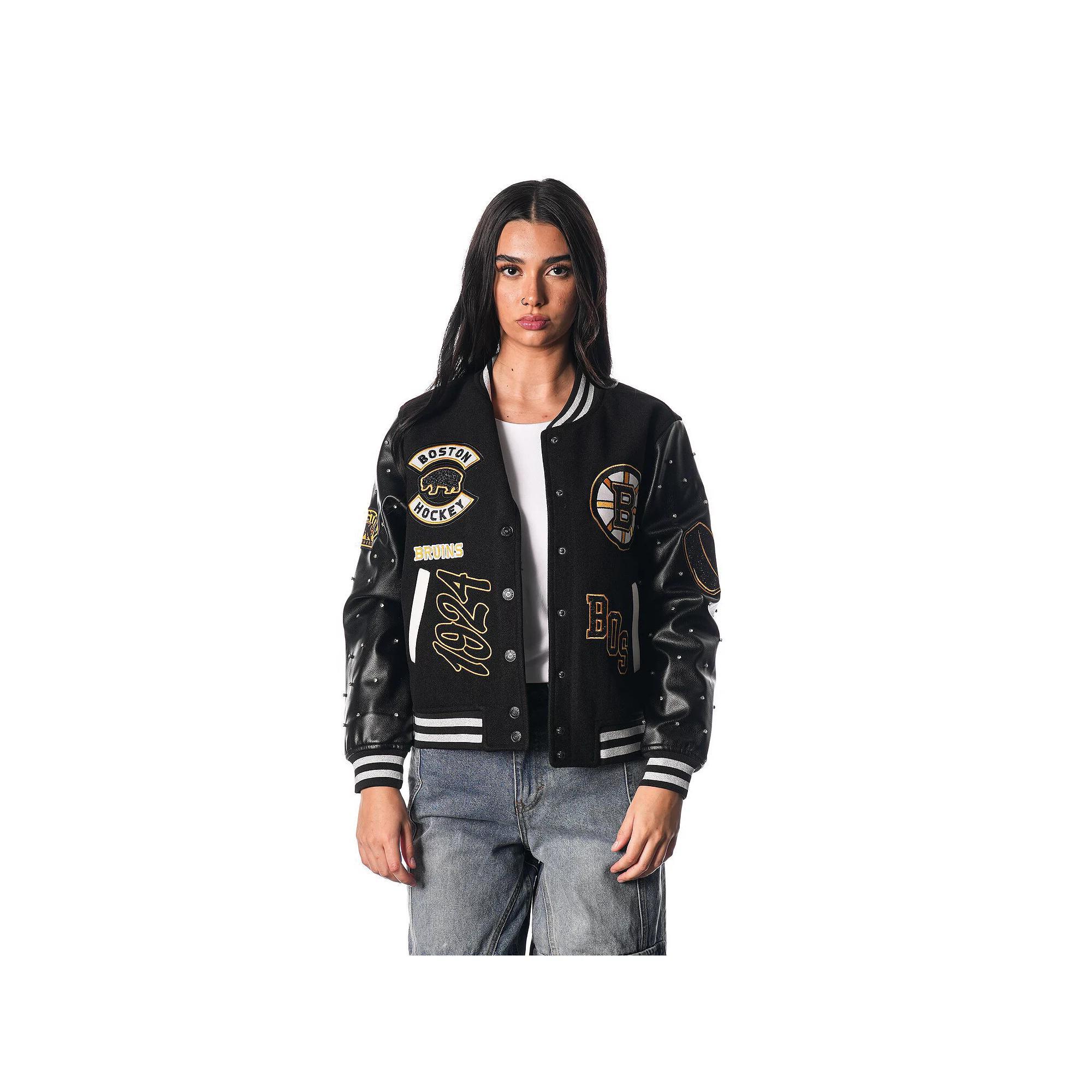 Women's The Wild Collective Black Boston Bruins Full-Snap Varsity  Jacket, Size: 2XL Product Image