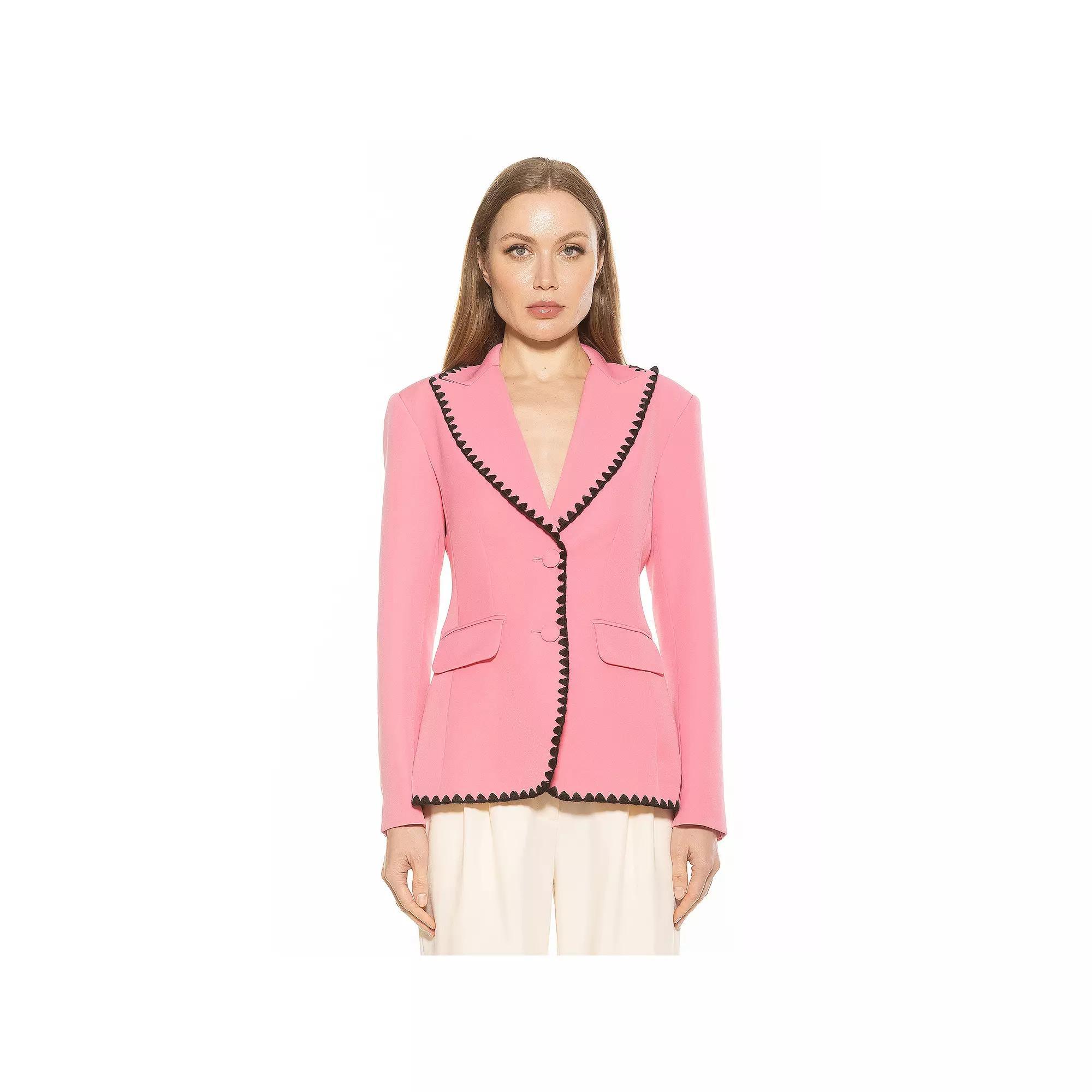 Women's ALEXIA ADMOR Jessilyn Long Sleeve Embroidery Trimmed Blazer, Size: 10, Red Product Image