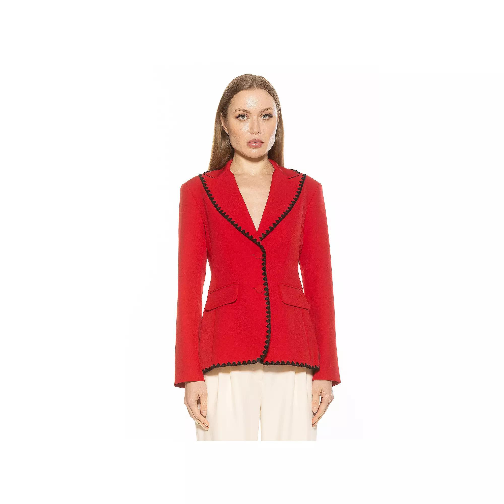Women's ALEXIA ADMOR Jessilyn Long Sleeve Embroidery Trimmed Blazer, Size: 10, Red Product Image