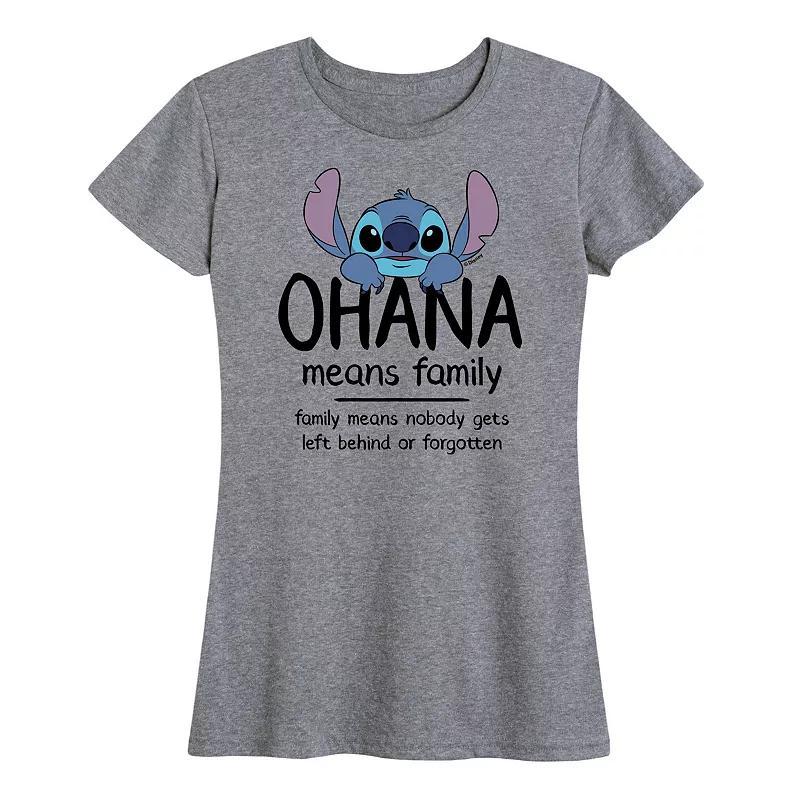 Disneys Lilo & Stitch Womens Ohana Graphic Tee Grey Gray Product Image