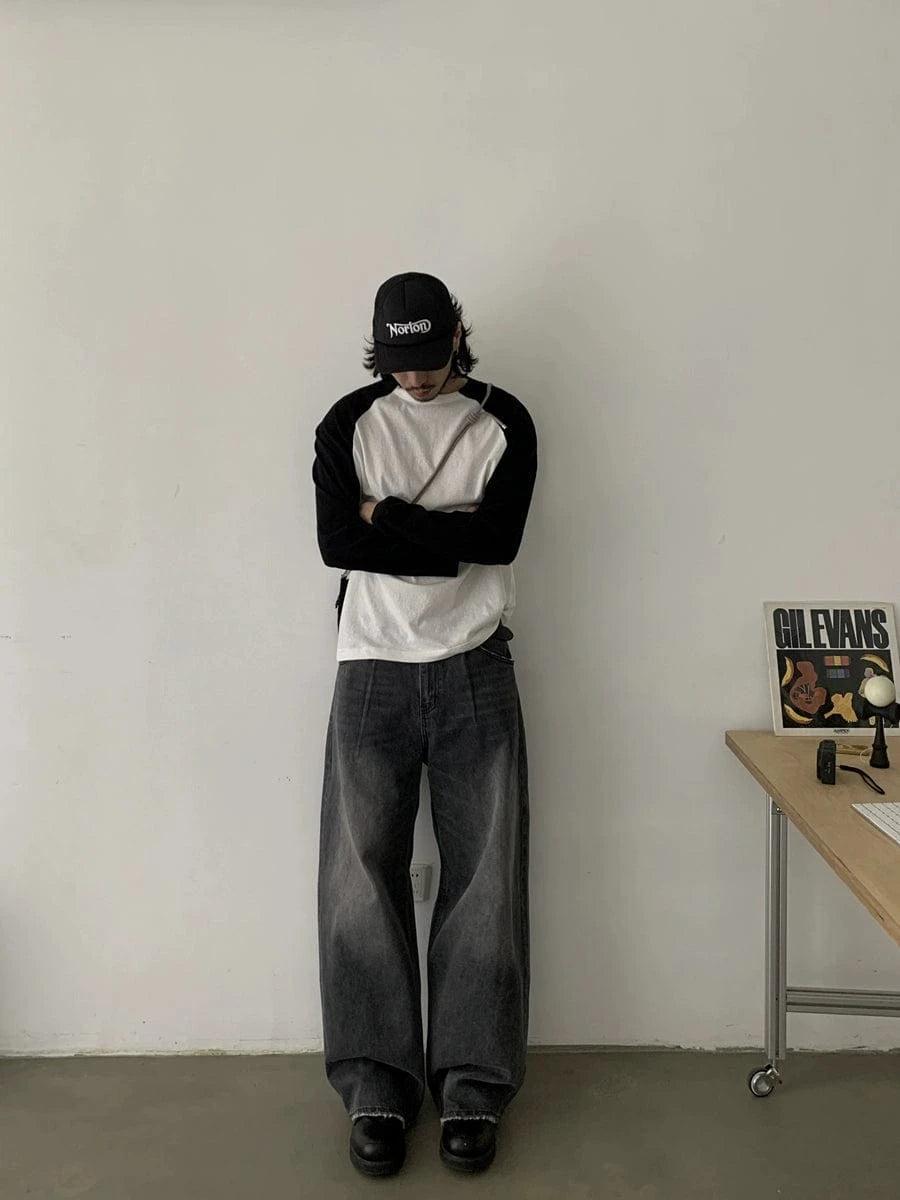 RT No. 18823 DARK GRAY BAGGY STRAIGHT JEANS Product Image