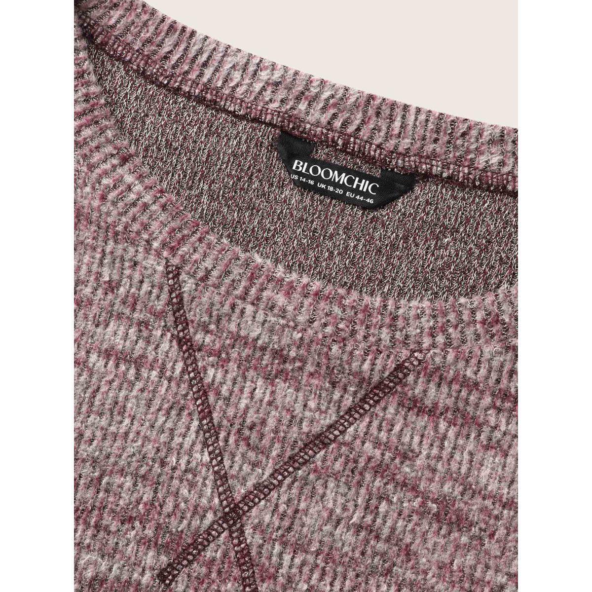 Plus Size Solid Heather Round Neck Stitch Sweatshirt Women Deepred Casual Topstitching Round Neck Everyday Sweatshirts BloomChic 22-24/3X Product Image