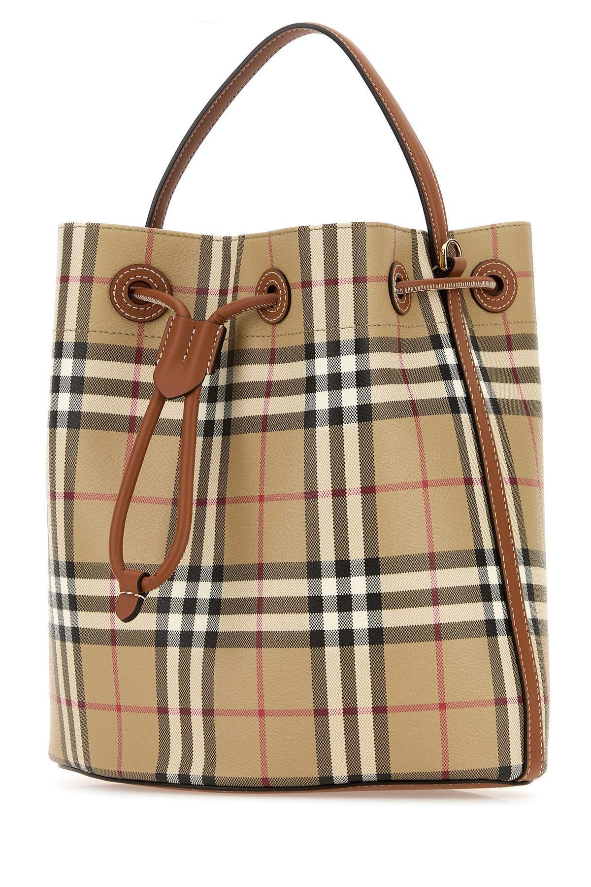 BURBERRY Printed Canvas Check Bucket Bag In Vntgchkbriarbrown Product Image