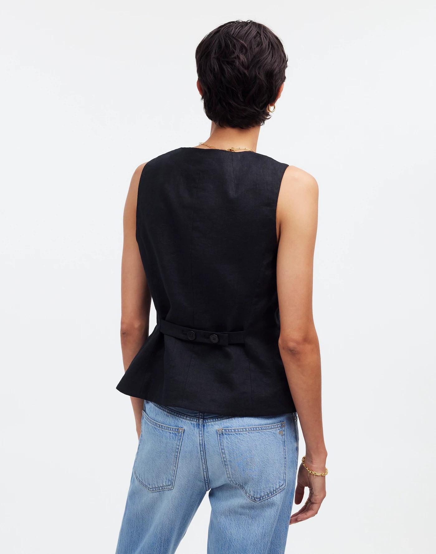 Cutaway Long Vest in 100% Linen Product Image