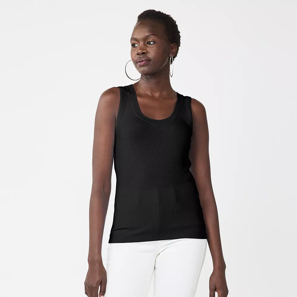 Women's Nine West Fitted Rib Tank Top, Size: XS, Mineral Black Product Image