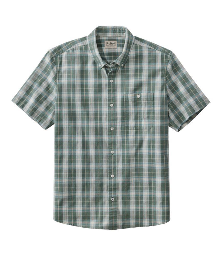 
                            Men's Comfort Stretch® Chambray Shirt, Slightly Fitted Untucked Fit, Short-Sleeve, Plaid
                         Product Image