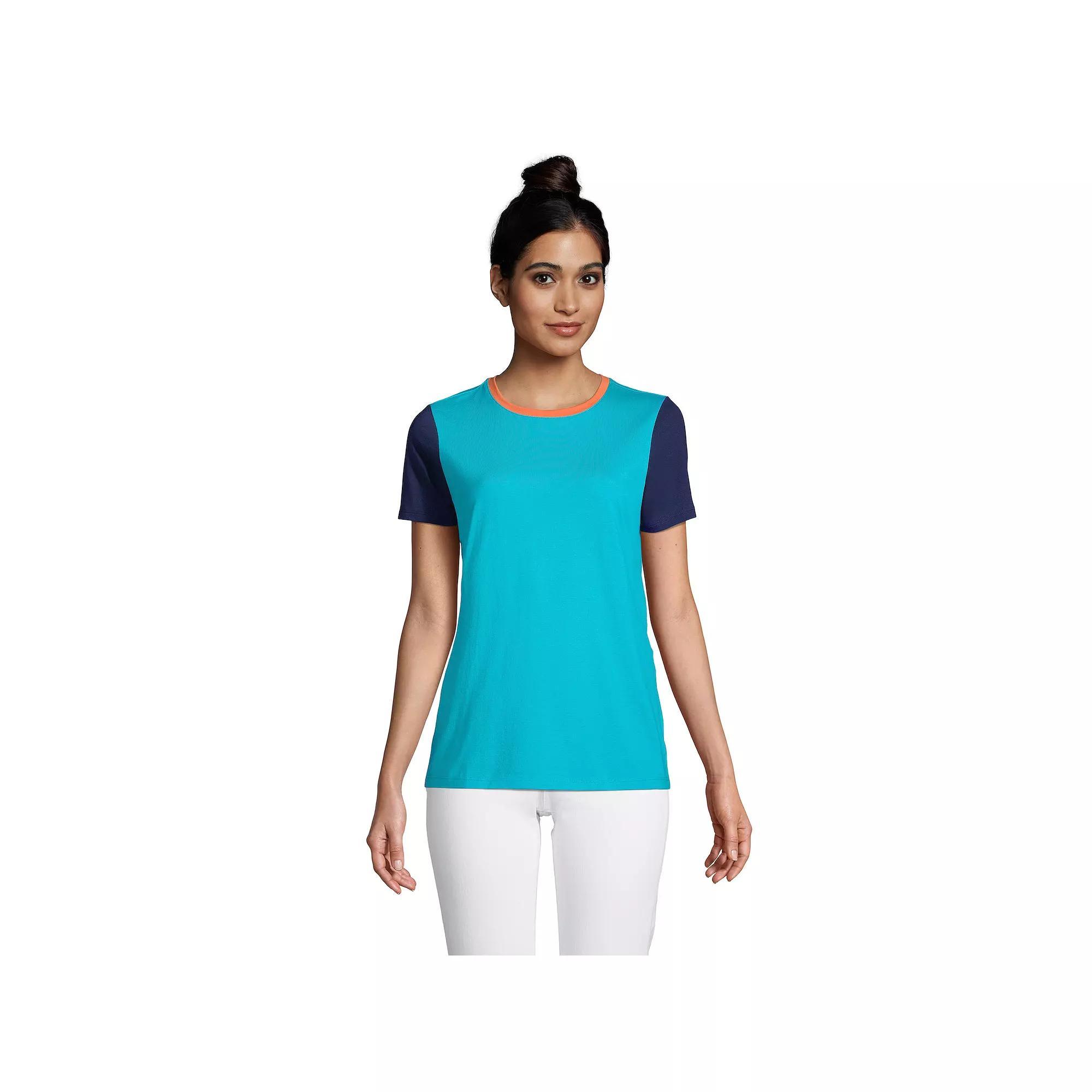Women's Lands' End Relaxed-Fit Supima Cotton Crewneck Tee, Size: Medium, Turquoise Colorblock Product Image