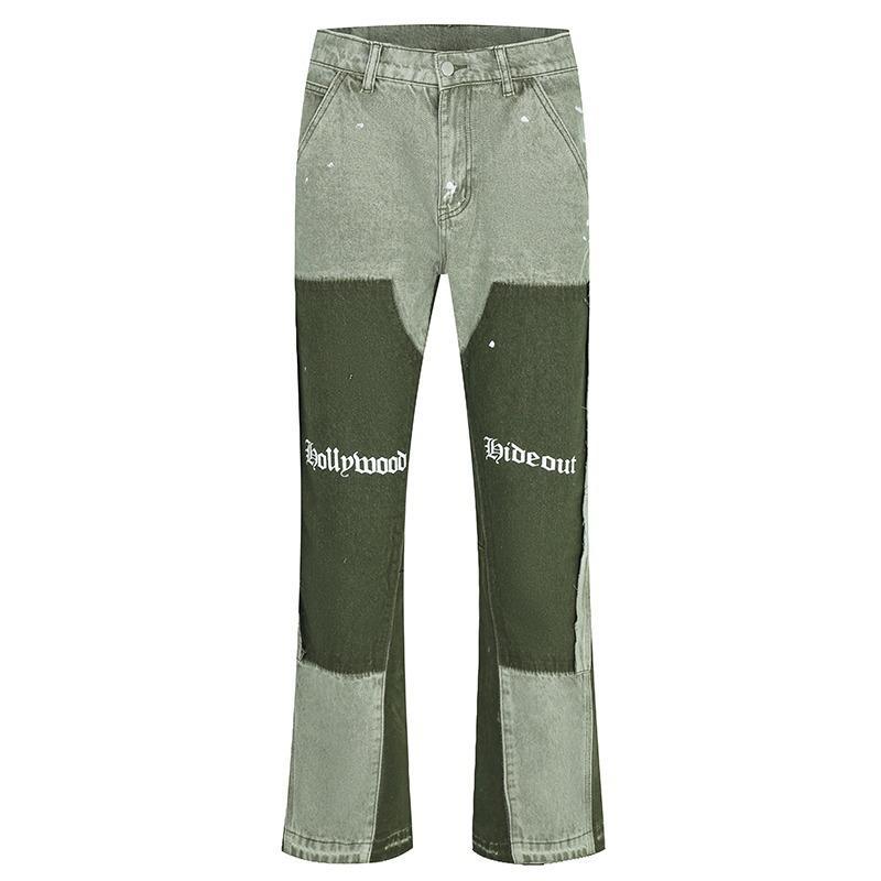 Sopula Men's Vintage Patchwork Washed Micro Flare Jeans Product Image
