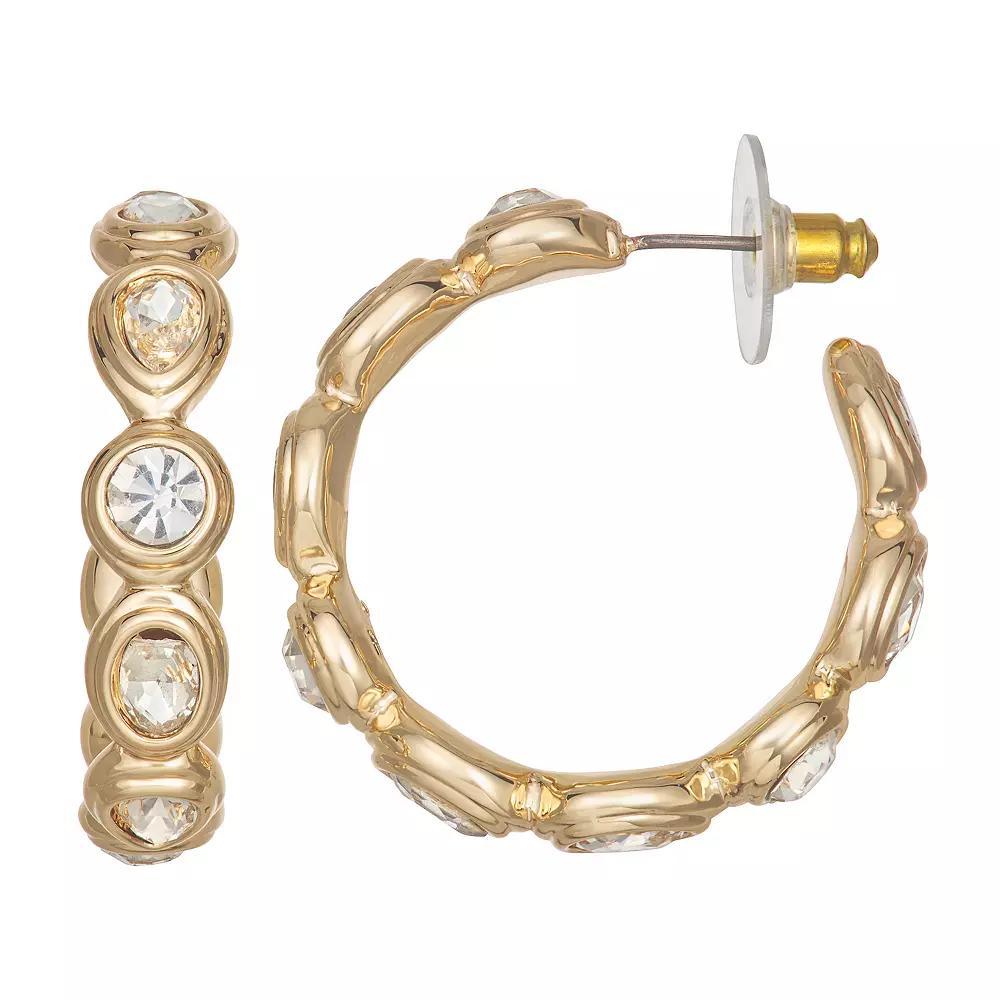 Nine West Gold Tone Stone C-Hoop Post Earrings, Womens Product Image