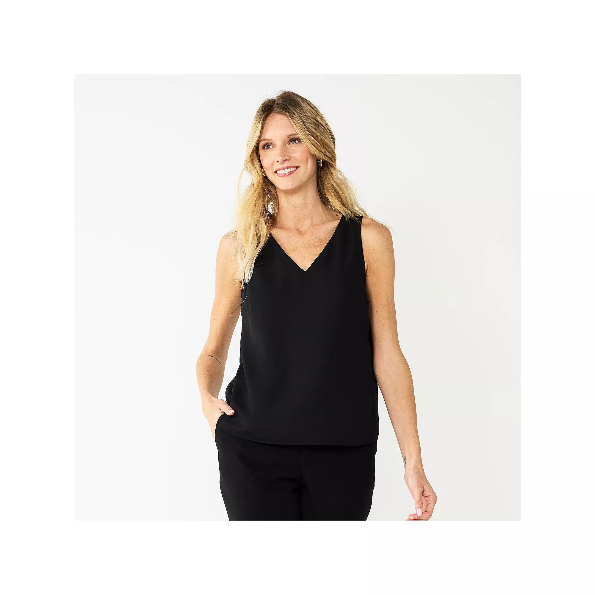 Women's Petite Nine West V-Neck Tank Top, Size: XS Petite, Blue Geo Blocks Product Image