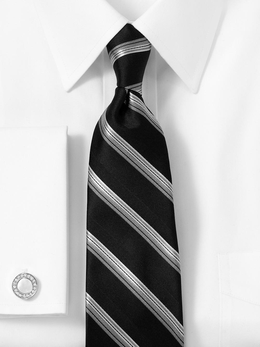 Stripe Woven Silk Tie - Black/grey Product Image