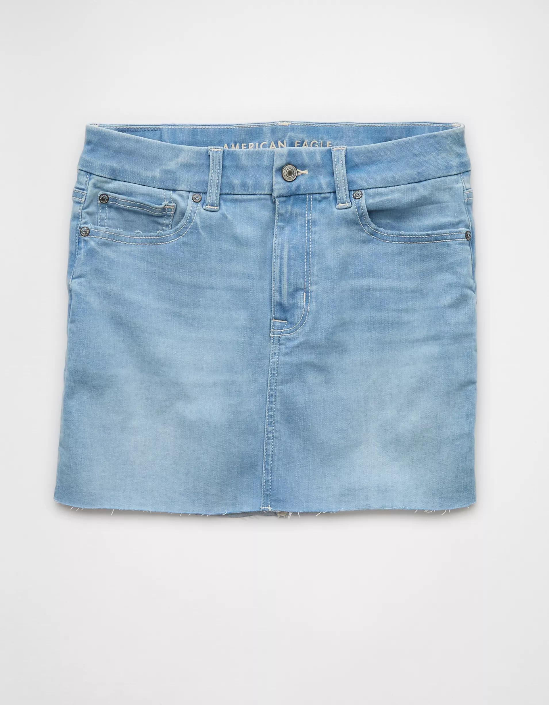 AE Next Level Curvy High-Waisted Denim Mini Skirt Product Image