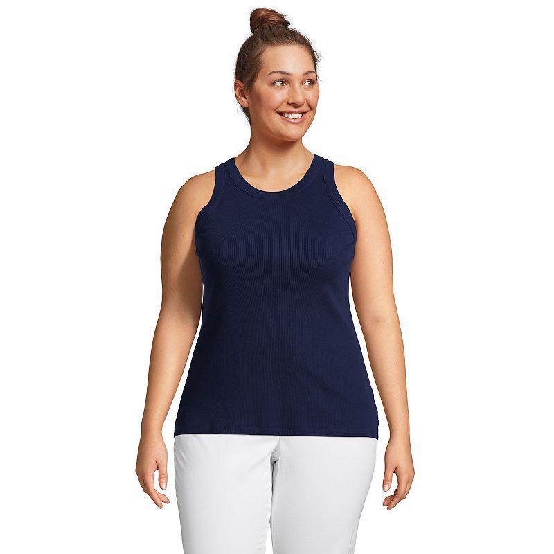 Plus Size Lands End Ribbed Crewneck Tank Top, Womens Gray Grey Product Image
