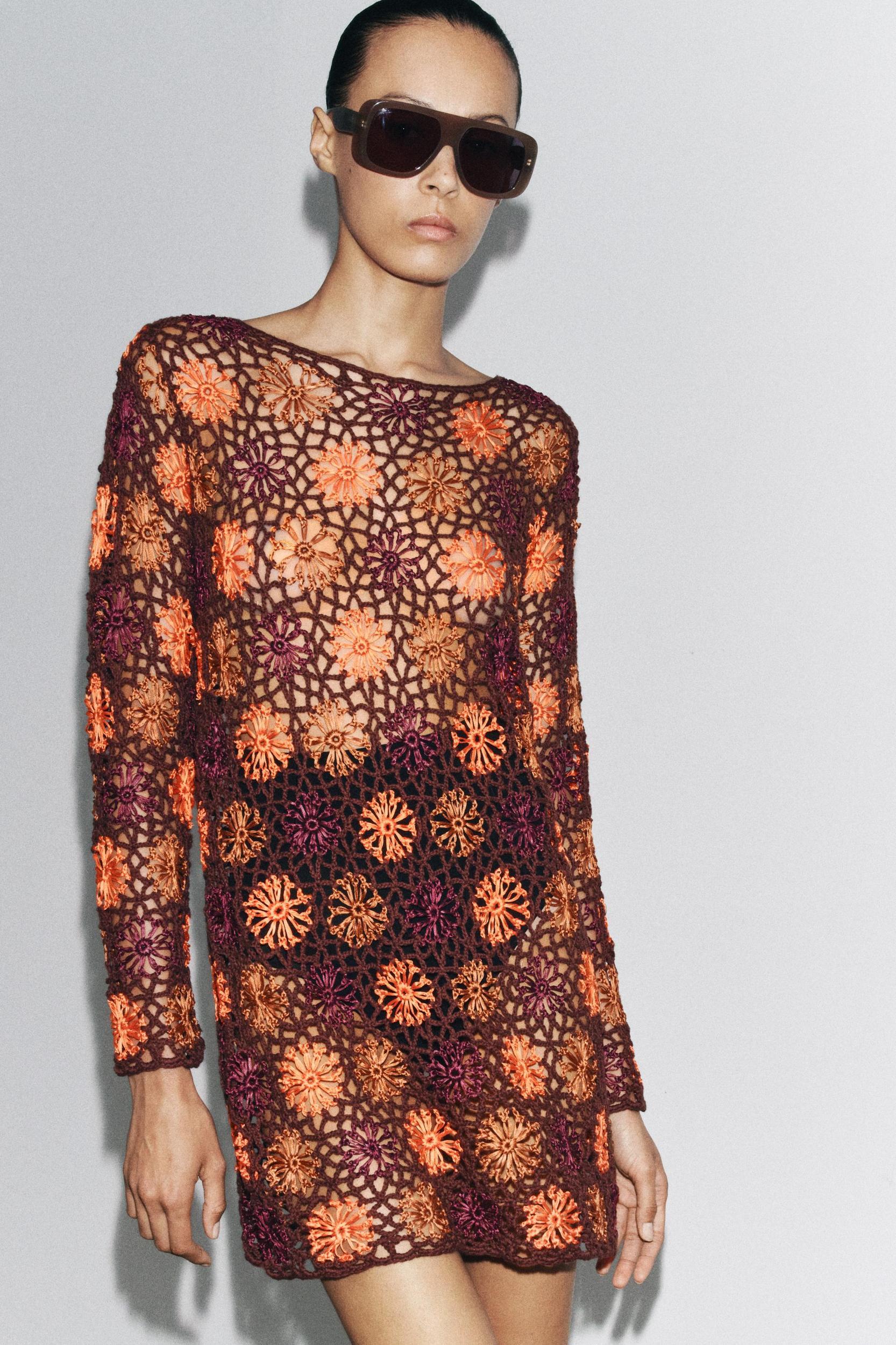 CROCHET KNIT MINI DRESS Product Image