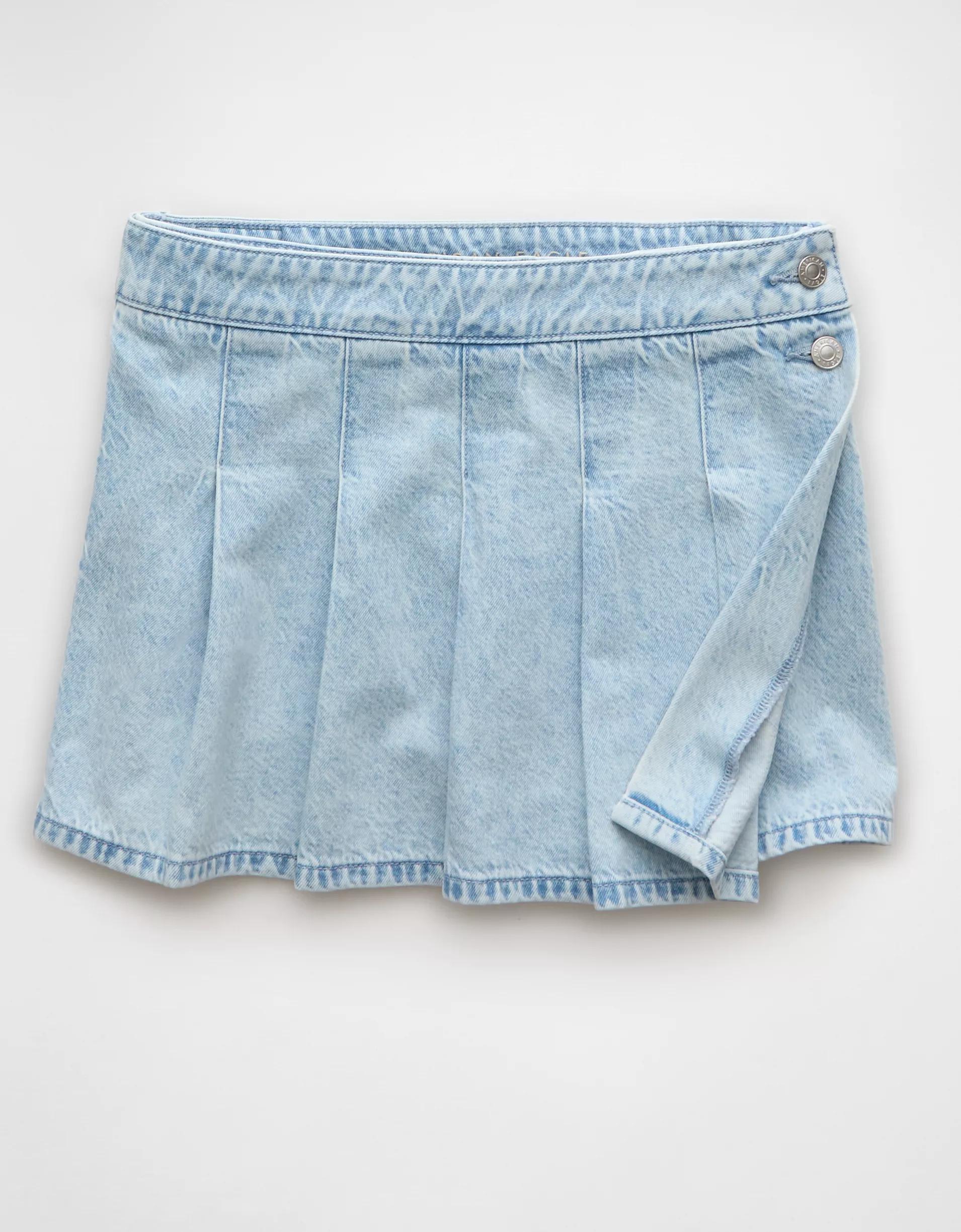 AE Pleated Denim Mini Skort Product Image