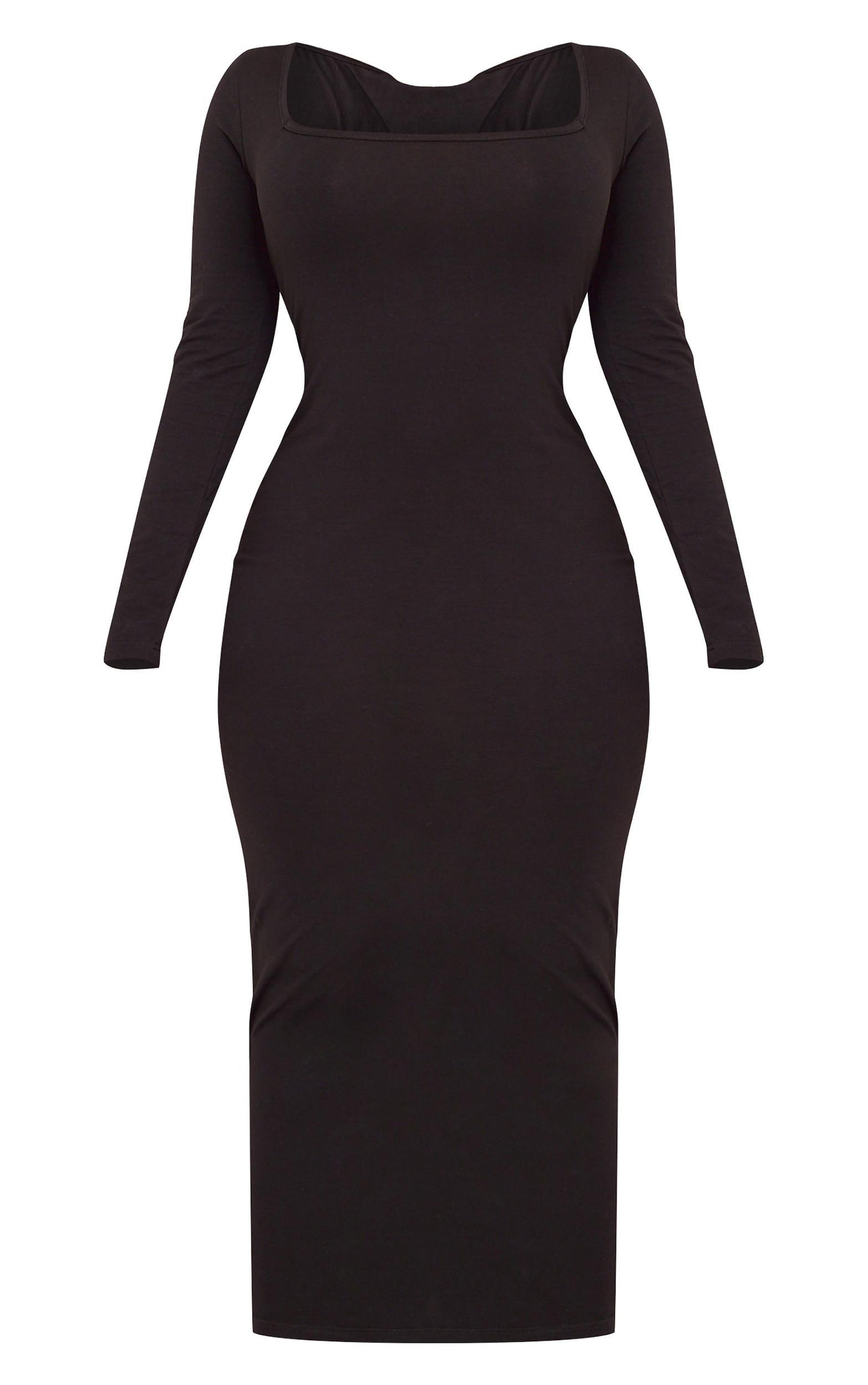 Plus Black Cotton Square Neck Maxi Dress Product Image