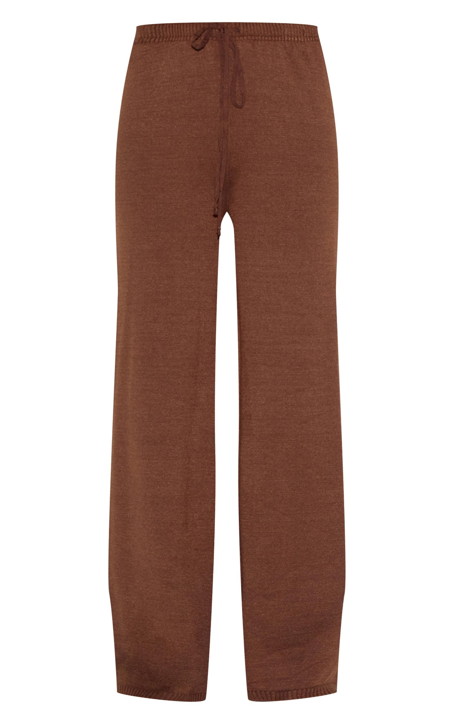 Petite Chocolate Knitted Straight Leg Pants Product Image