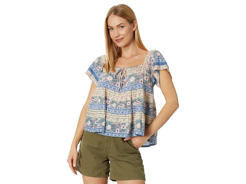 Lucky Brand Print Mix Swing Tiered Top Multi) Women's Clothing Product Image