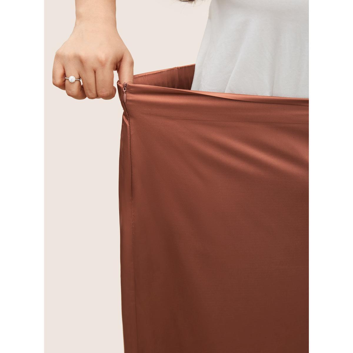 Plus Size Satin Split Side Elastic Waist Skirt Women Chocolate Elegant Non No stretch Everyday Skirts BloomChic 28/5X Product Image