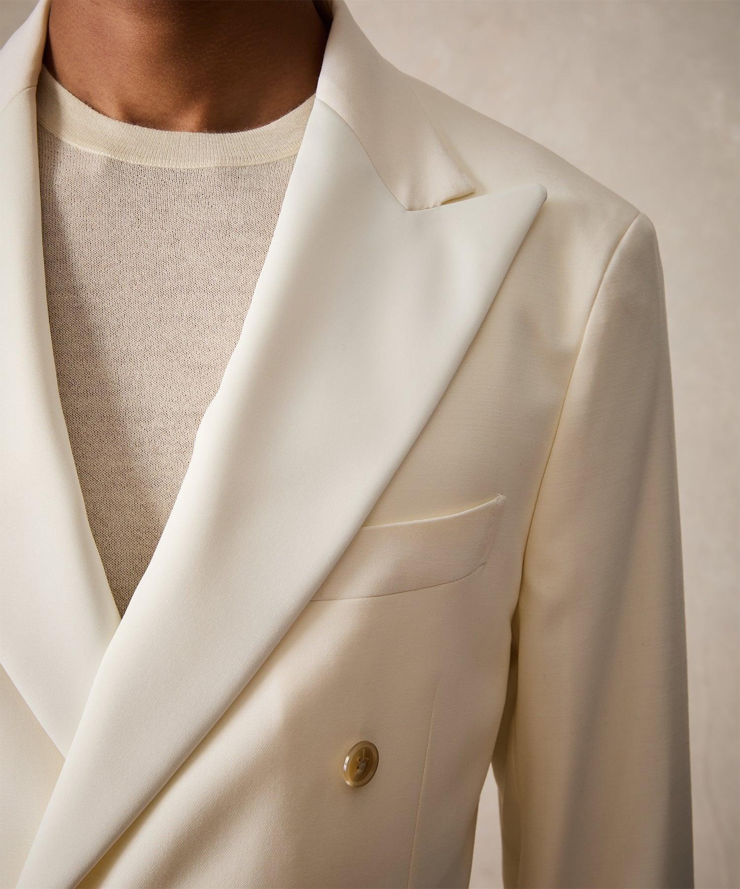 Relaxed Italian Wool Double-Breasted Tuxedo in Ivory Product Image