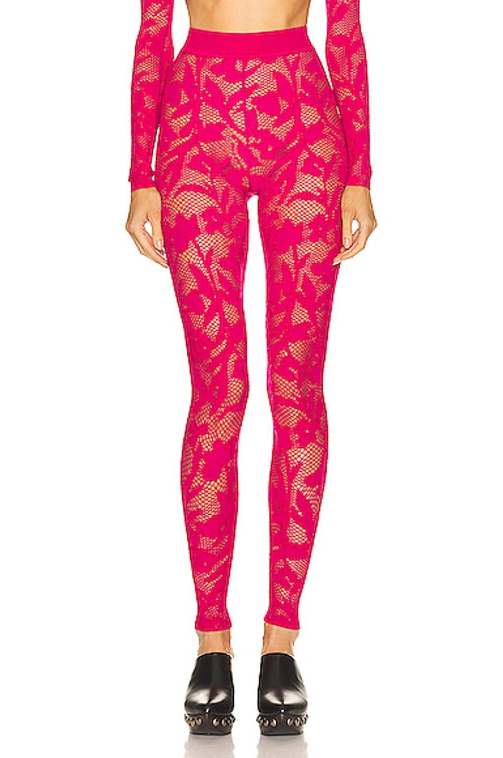 ALAÏA Fishnet Leggings In Fuchsia Product Image