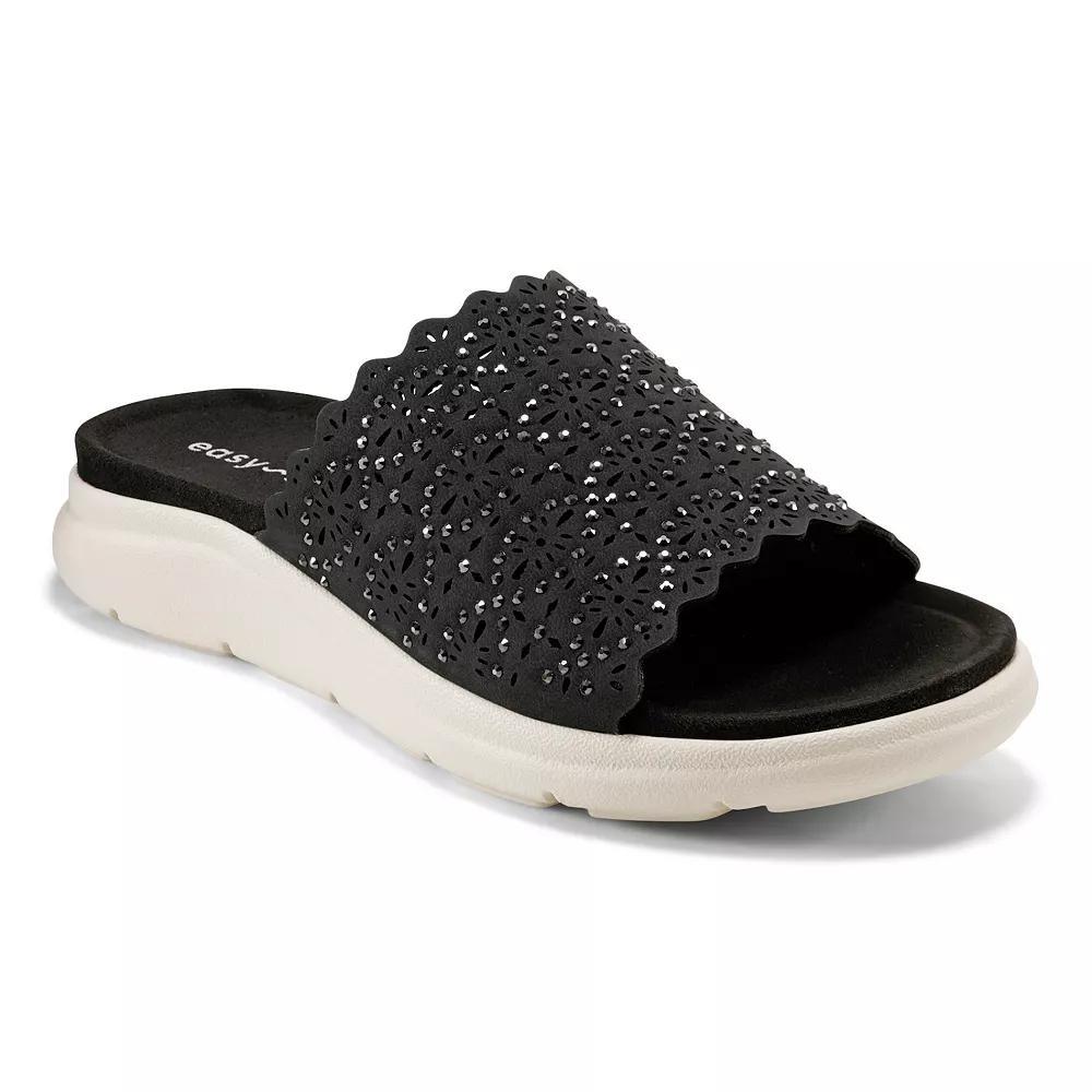 Easy Spirit Alora Women's Rhinestone-Studded Perforated Slide Sandals, Size: 6.5, Black Product Image