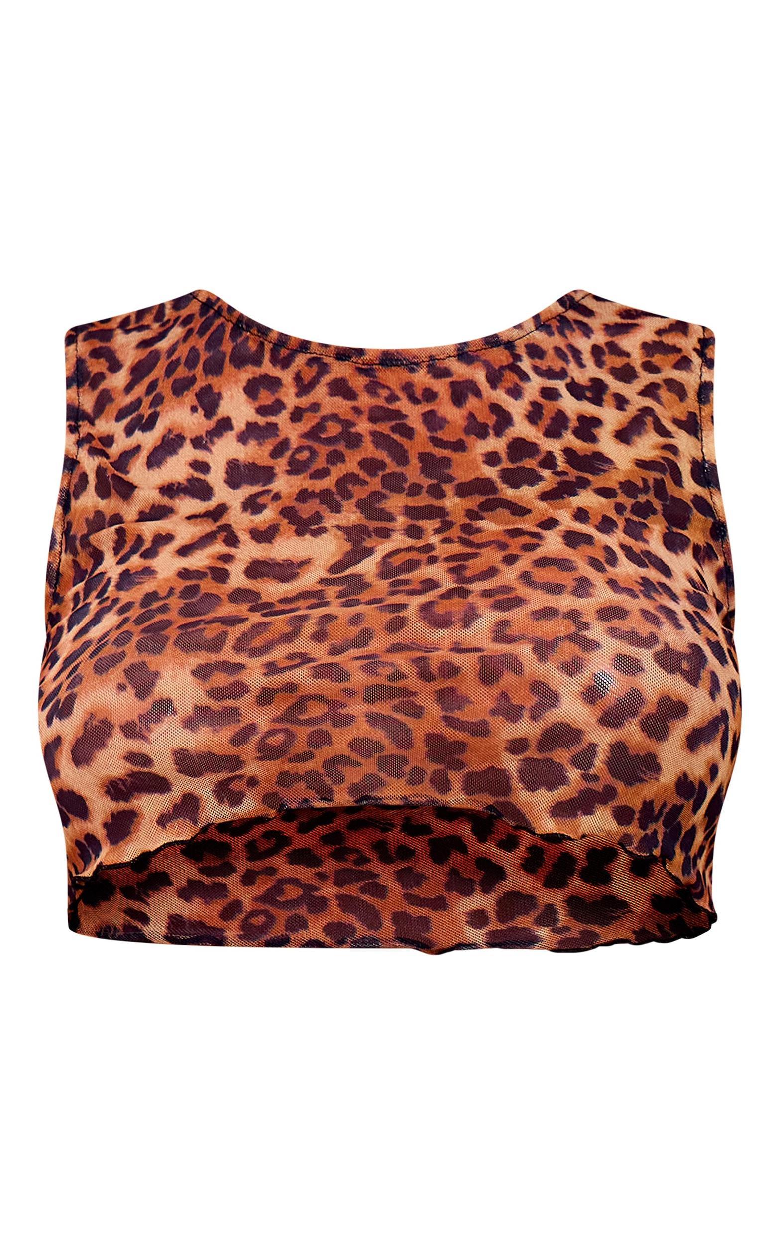 Multi Leopard Print Mesh Crop Beach Top Product Image