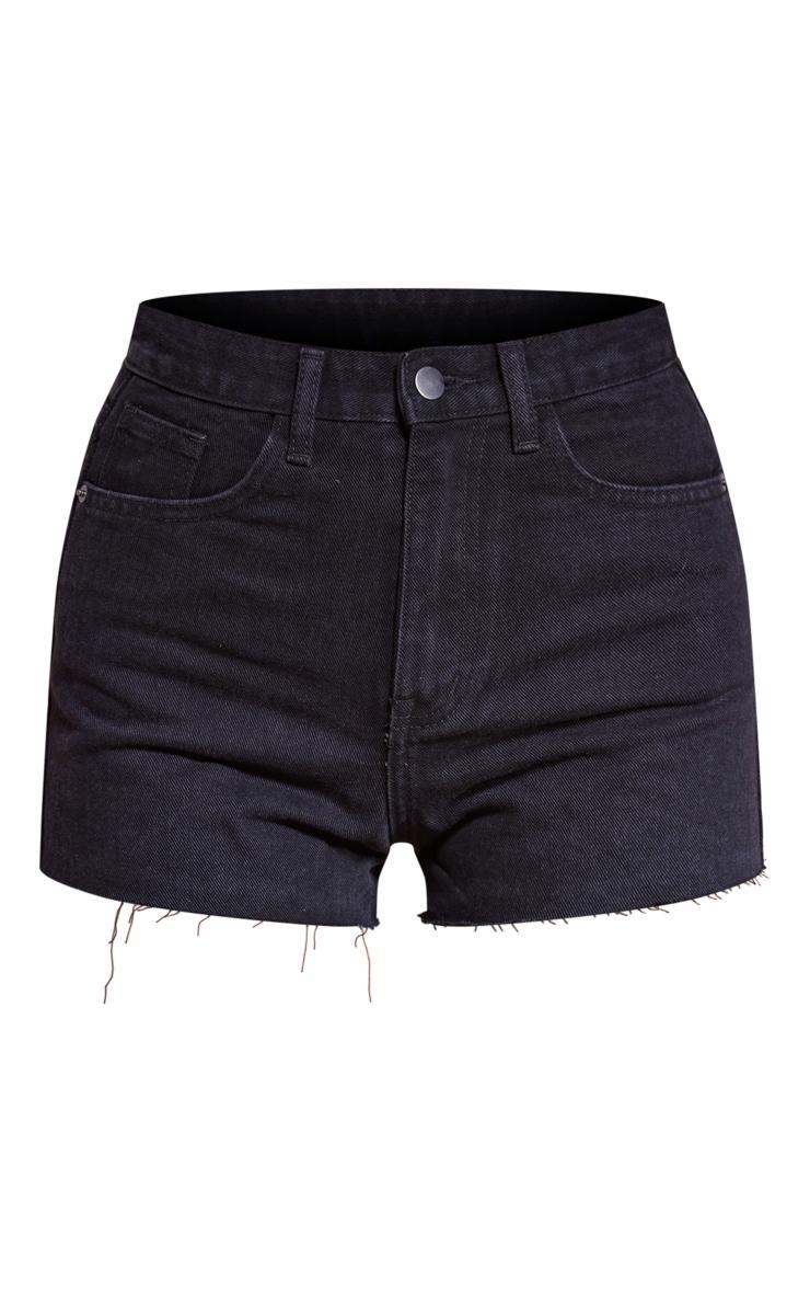 PRETTYLITTLETHING Washed Black Raw Hem Hotpants Product Image