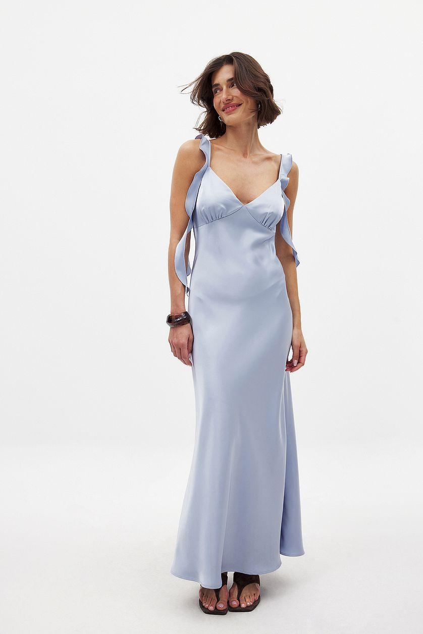 Satin Ruffle Shoulder Midi Dress Product Image