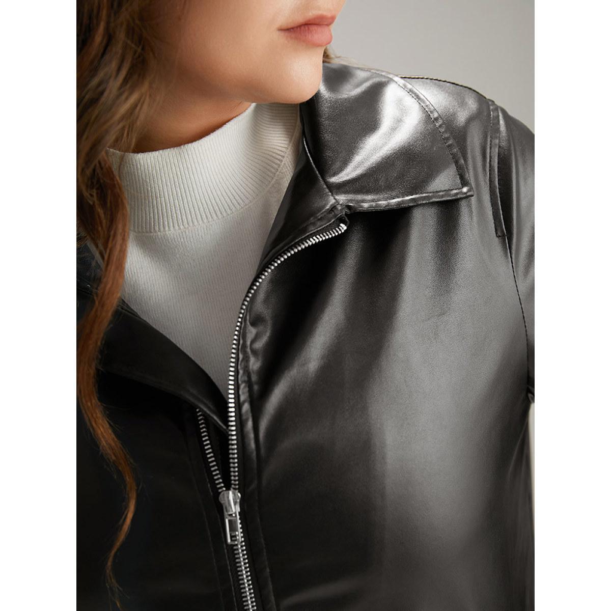 Plus Size Plain Zipper Fly Rib Knit Patchwork Jacket Women Black Elastic cuffs Pocket Dailywear Jackets BloomChic 30/6X Product Image