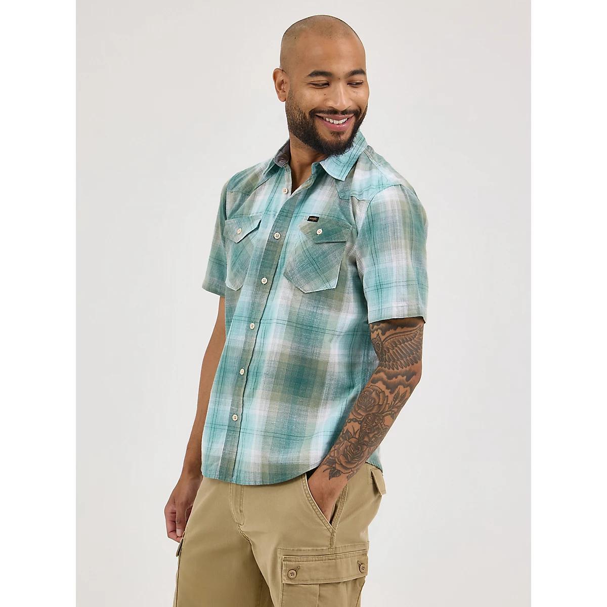 Men's Slub Cotton Plaid Shirt in Vintage Indigo Product Image