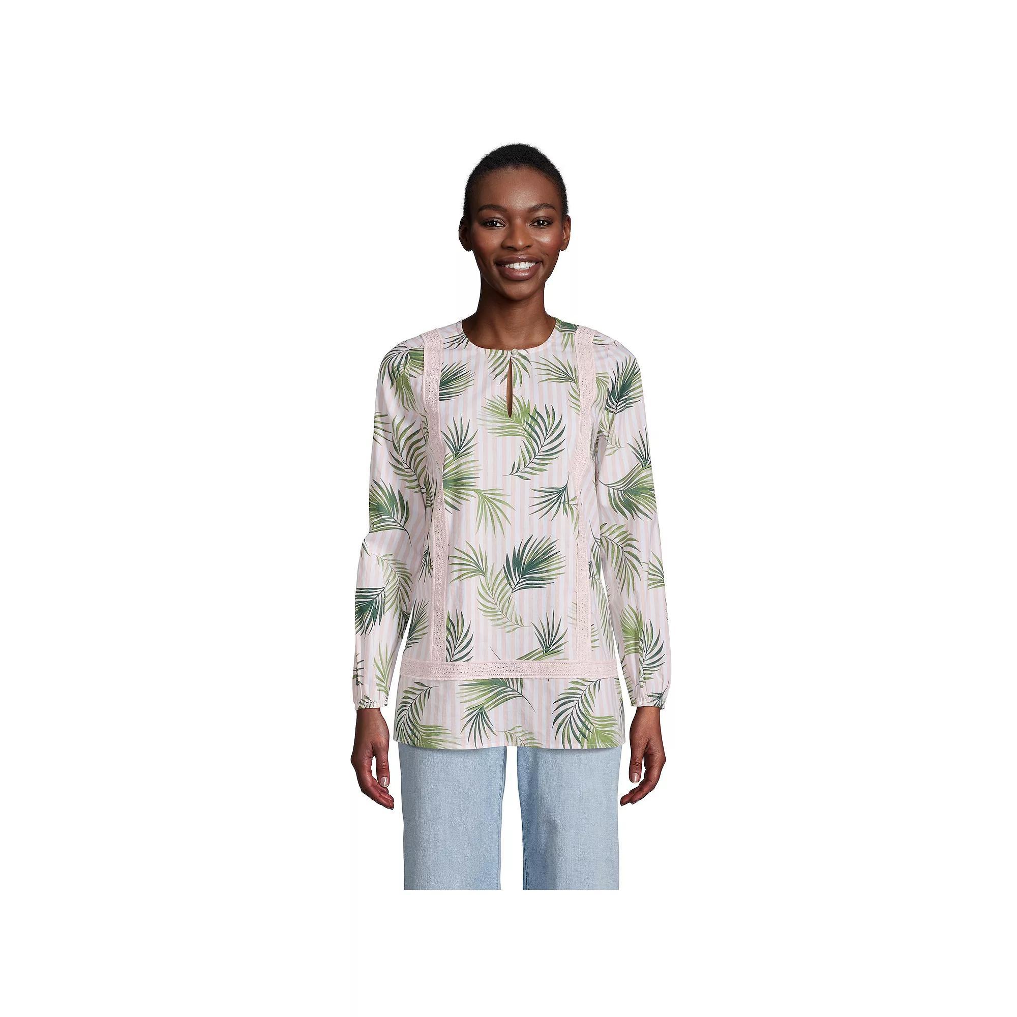Petite Lands' End Split Neck Tunic Top, Women's, Size: Medium Petite, White Burst Tie Dye Product Image